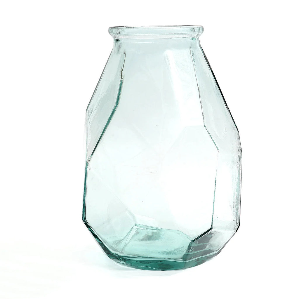 Vase en verre bleu 35 cm forme origami géométrique