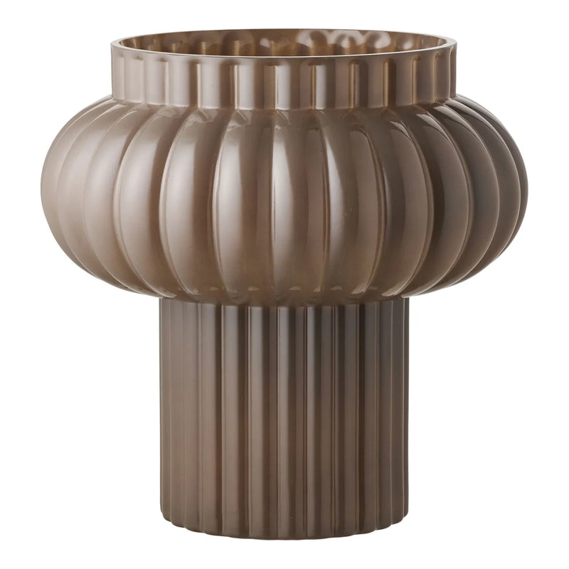 Vase en verre fumé brun cannelé design champignon – Ø27 cm