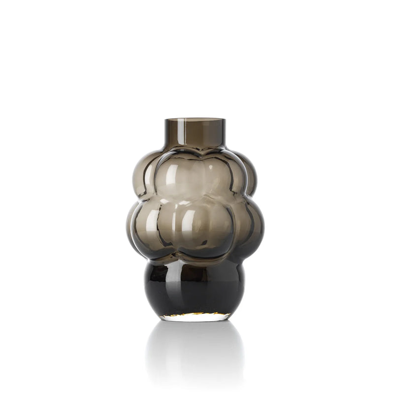 Vase en verre recyclé gris fumé forme bulbe sculptée – H21 cm