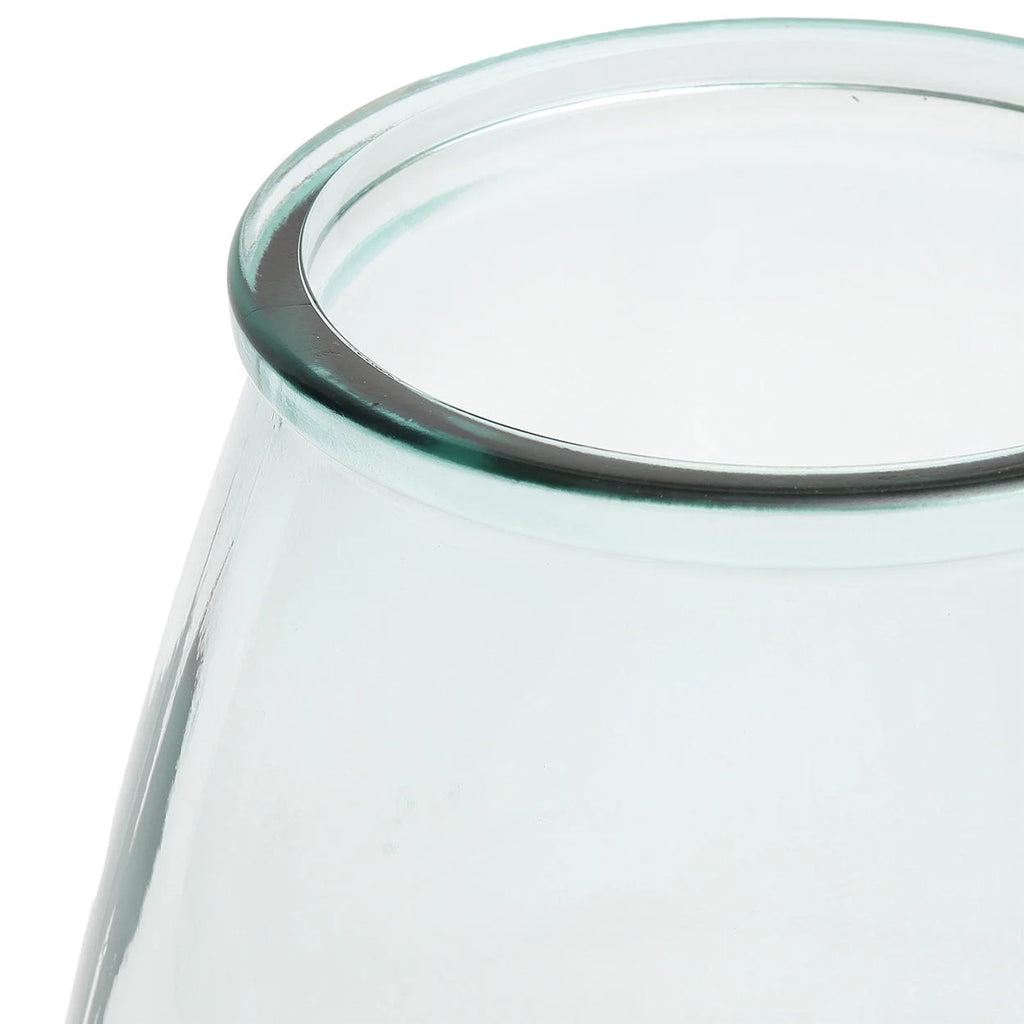 Vase en verre recyclé transparent arrondi moderne bleu – H35 cm