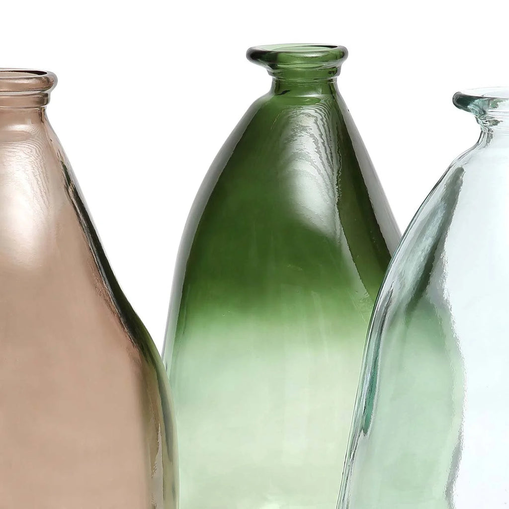 Vase en verre recyclé vert 36 cm design incurvé décoratif