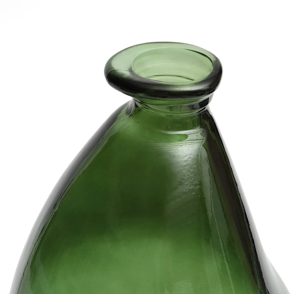 Vase en verre recyclé vert 36 cm design incurvé décoratif