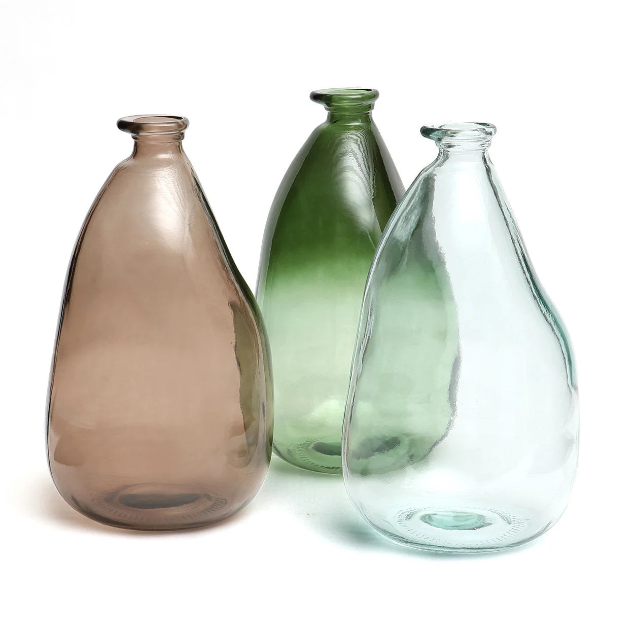 Vase en verre recyclé vert 36 cm design incurvé décoratif