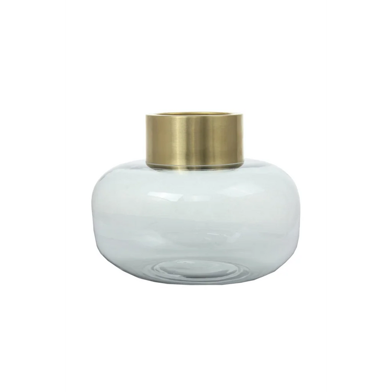 Vase en verre soufflé col doré en laiton brossé – H19 cm