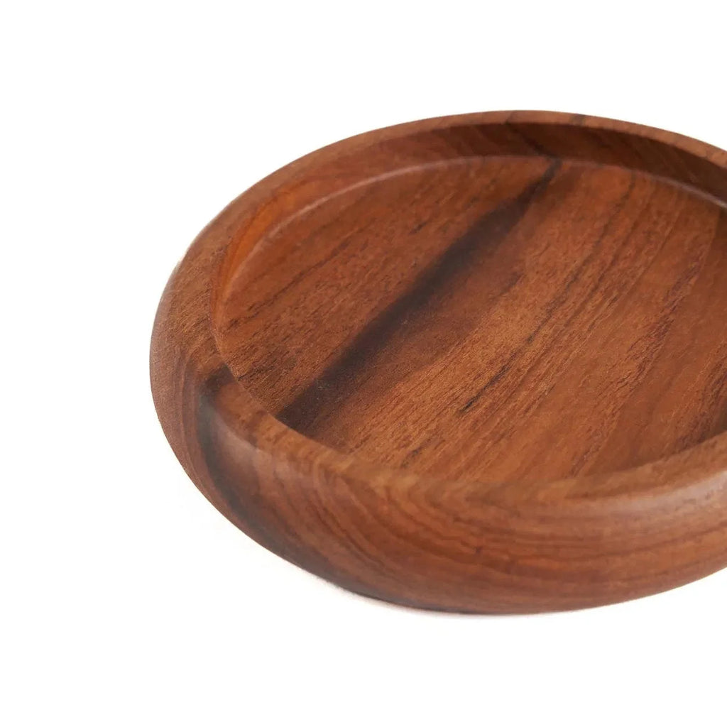 Bol en bois de teck rond, grain naturel et tons chauds bruns