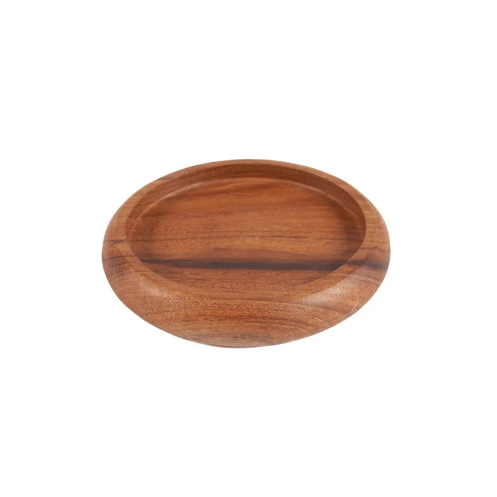 Sous-verre en bois de teck ovale à grain naturel et tons chauds