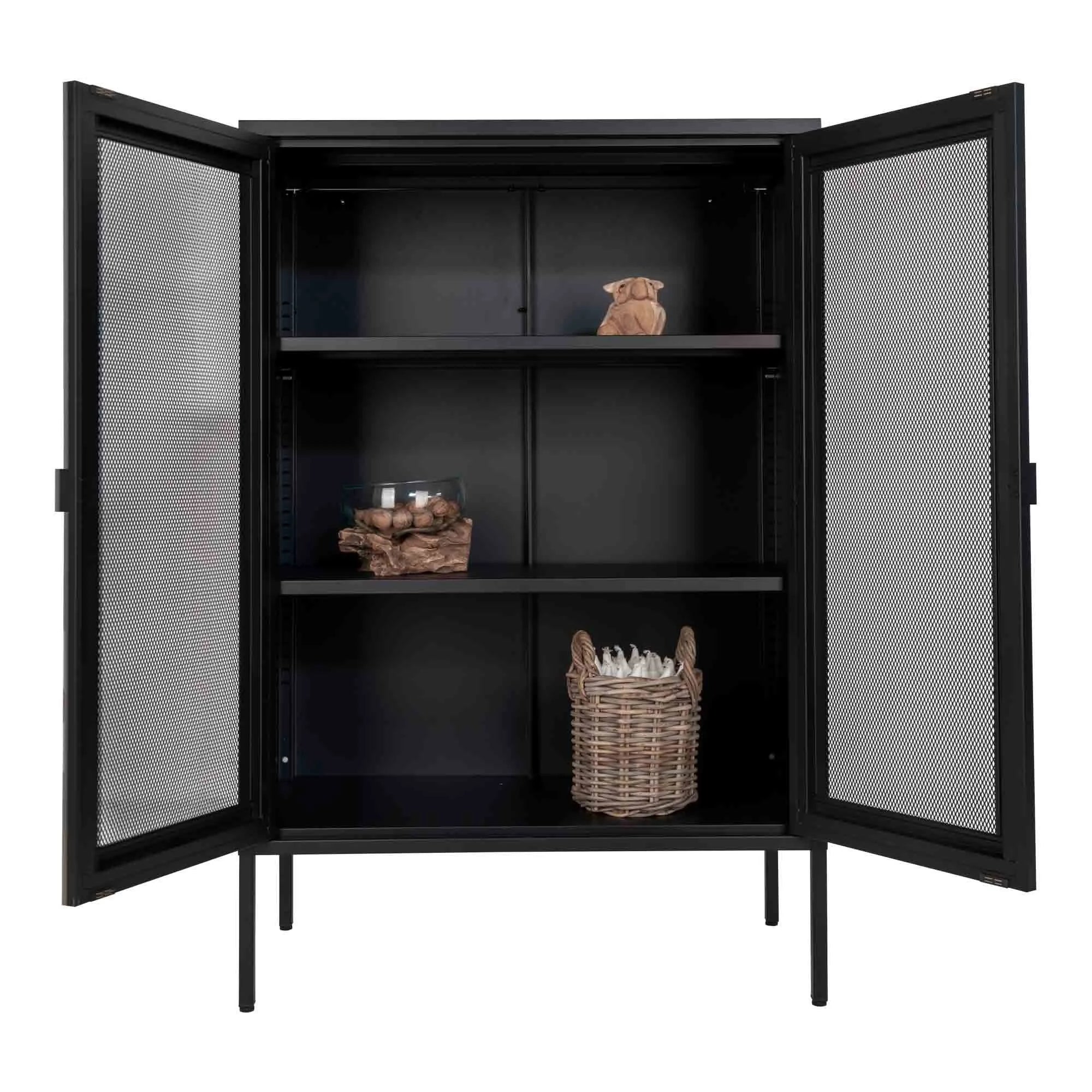 Vitrine en métal noir ajouré à portes grillagées 80x40 cm