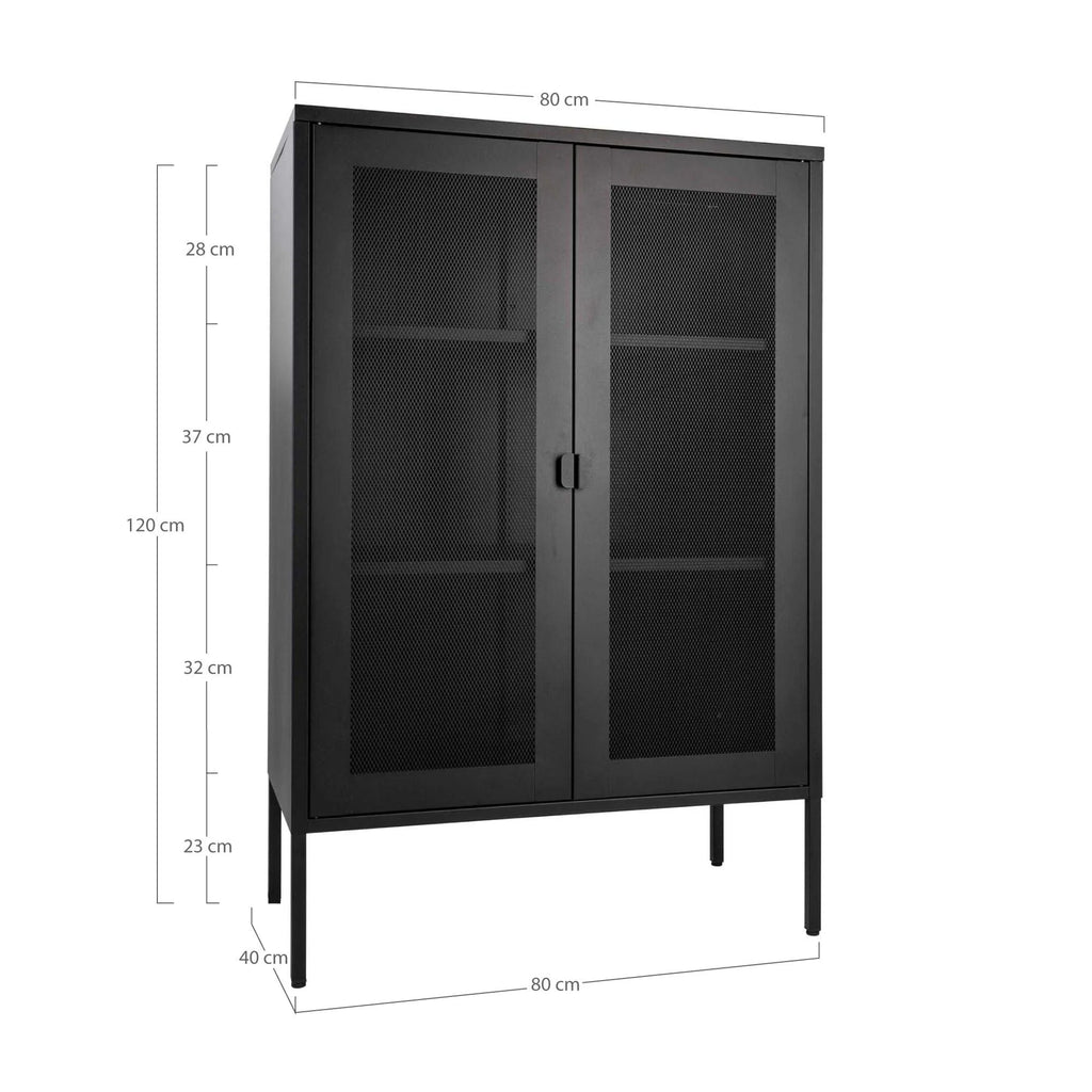 Vitrine en métal noir ajouré à portes grillagées 80x40 cm