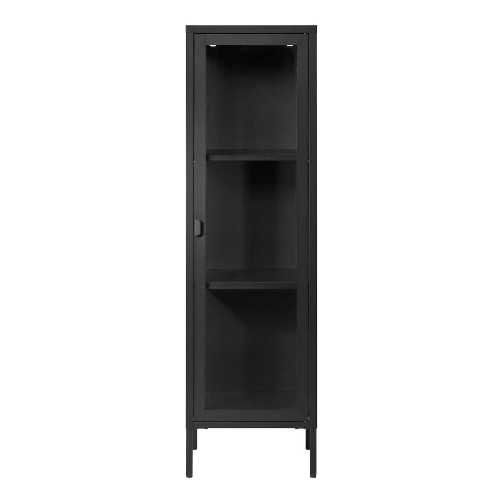 Vitrine en métal noir porte vitrée colonne 40x35x140 cm