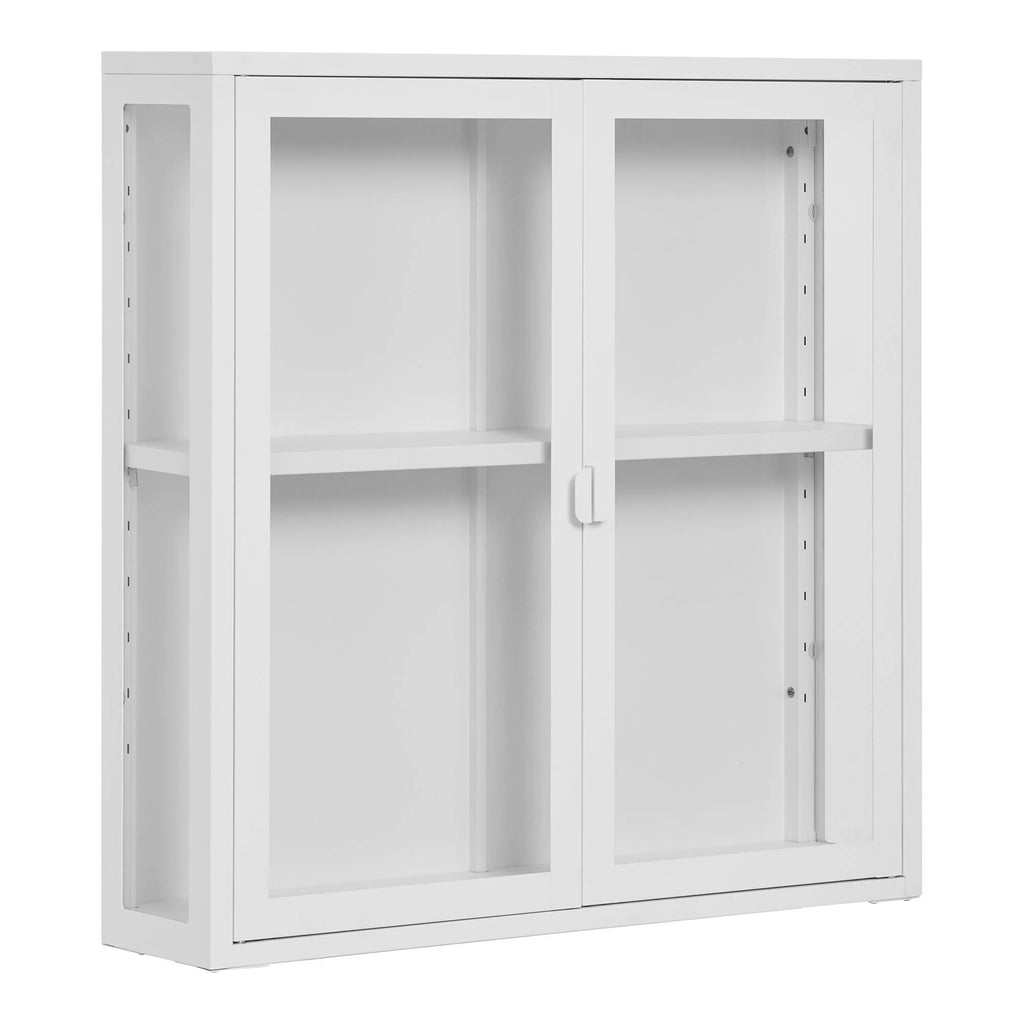 Vitrine murale blanche en métal et verre à double porte, 80x18 cm